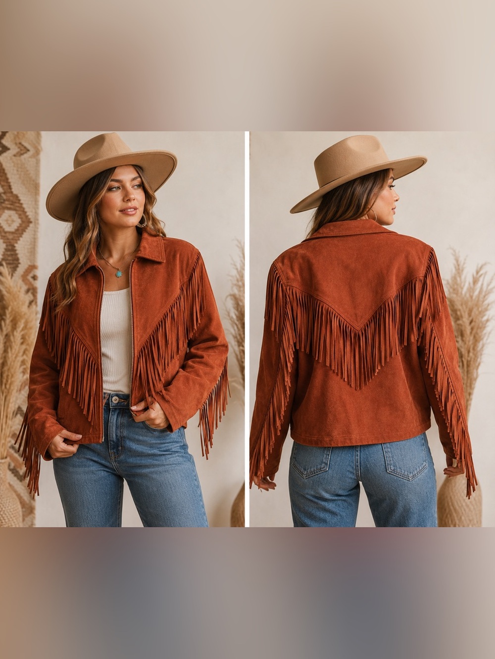 Vintage Pia Rucci Genuine Leather Fringe Jacket Western Boho Women’s Small